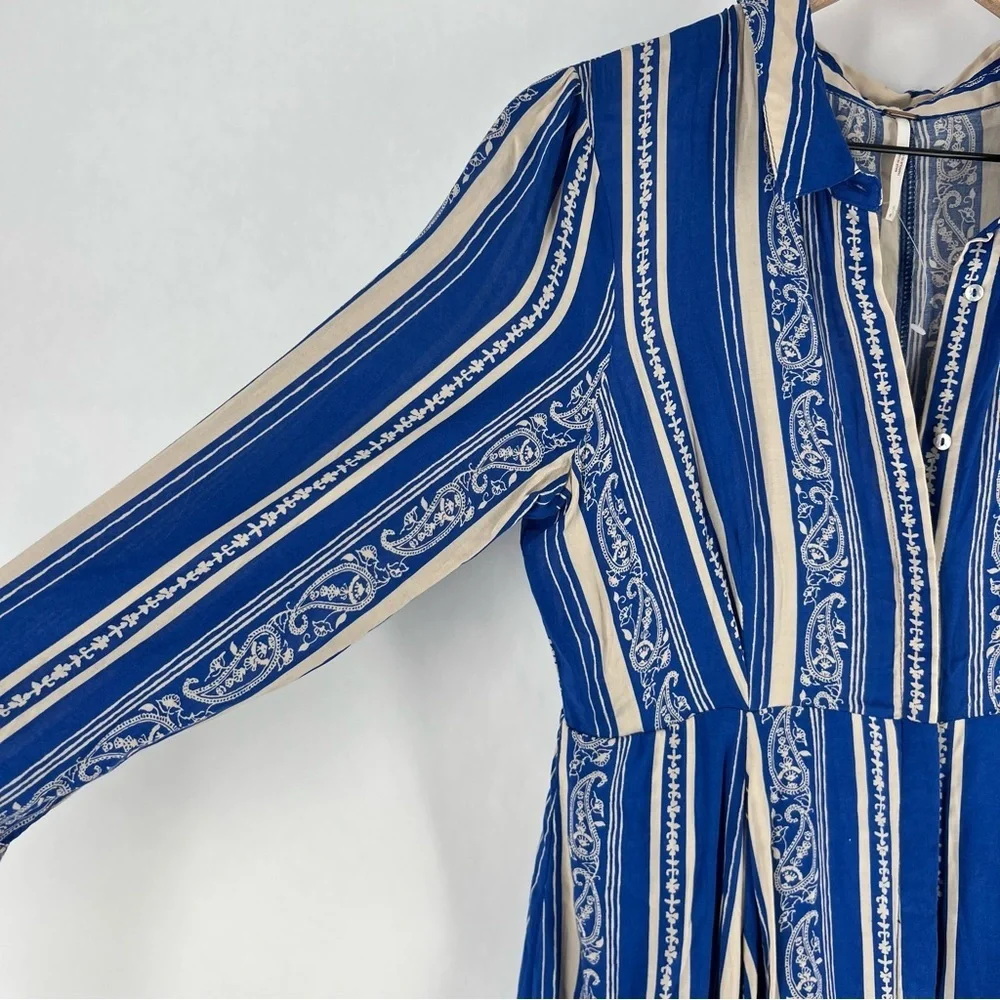 Free People After The Storm‎ Maxi Dress Button Front Paisley 3/4 Sleeve Boho